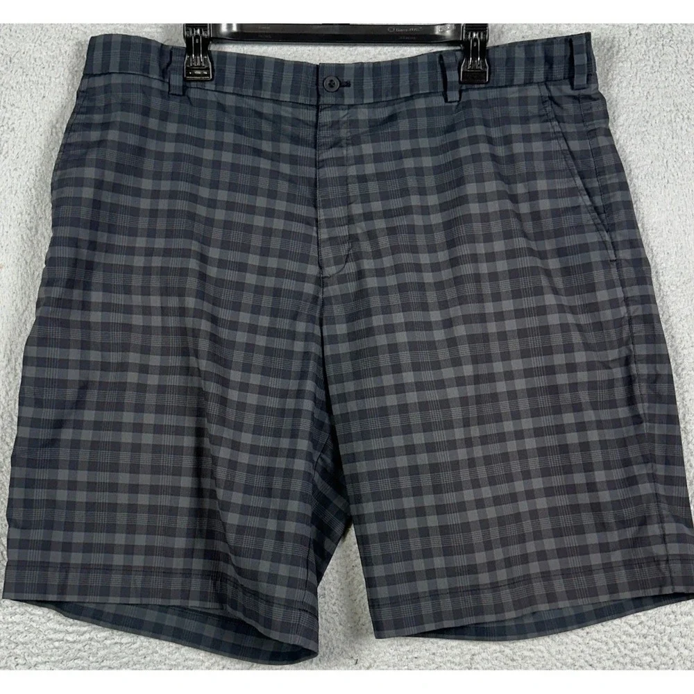 Nike Golf Shorts Mens 40 Grey Black Dri-FIT Checkered Performance Chino Stretch